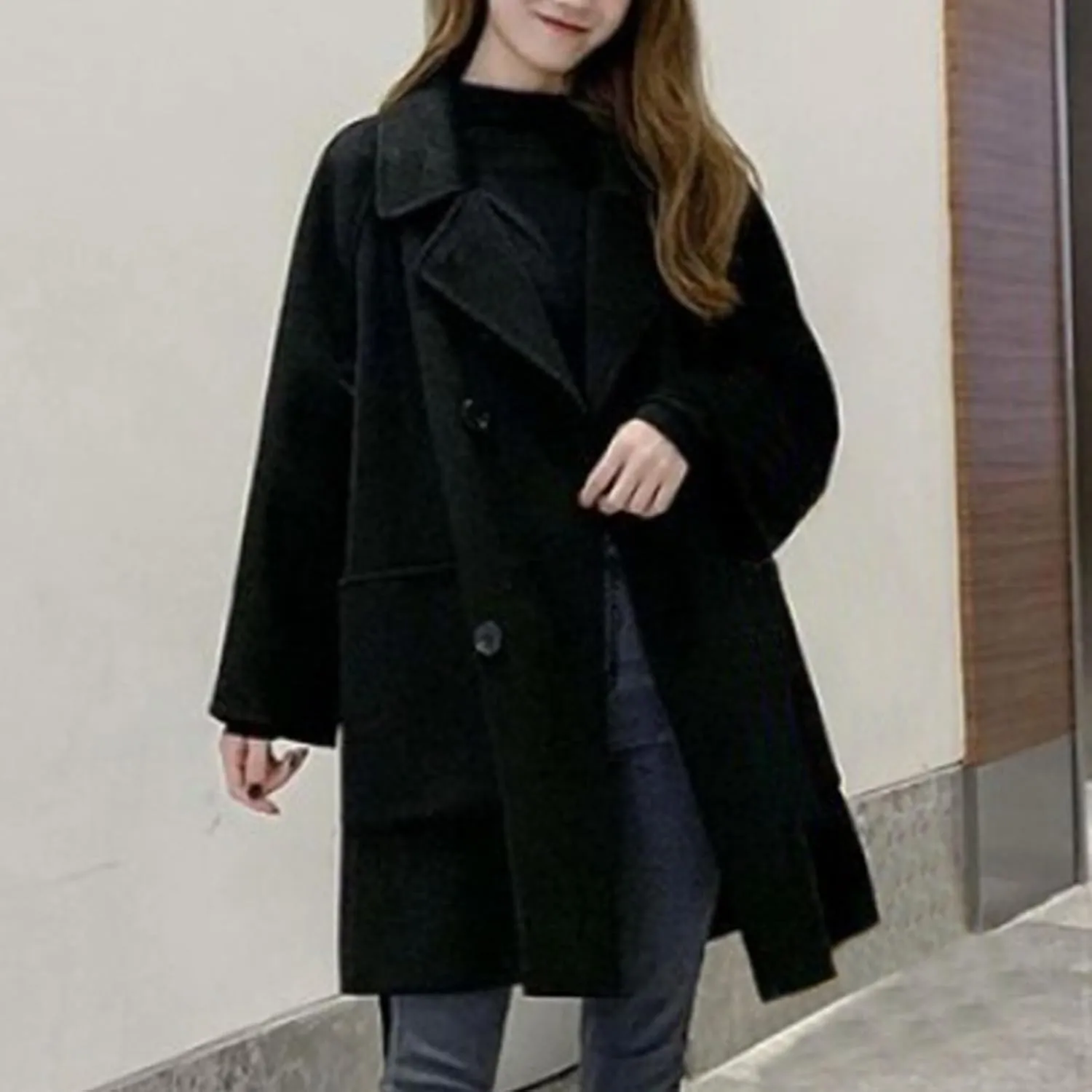 Womens Winter Coats Single Breast Wool Blend Coats Overcoat Casual Long Sleeve Business Trench Coats Work Office Jacket