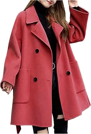 Womens Winter Coats Single Breast Wool Blend Coats Overcoat Casual Long Sleeve Business Trench Coats Work Office Jacket