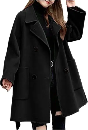 Womens Winter Coats Single Breast Wool Blend Coats Overcoat Casual Long Sleeve Business Trench Coats Work Office Jacket
