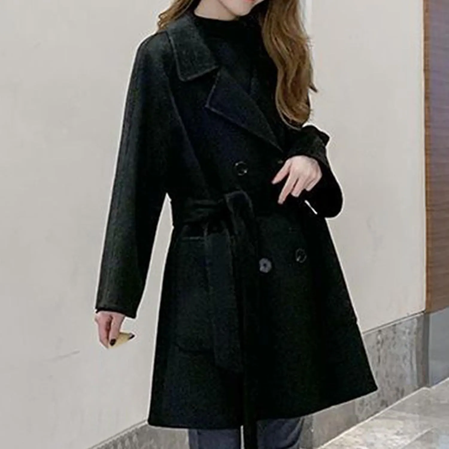 Womens Winter Coats Single Breast Wool Blend Coats Overcoat Casual Long Sleeve Business Trench Coats Work Office Jacket