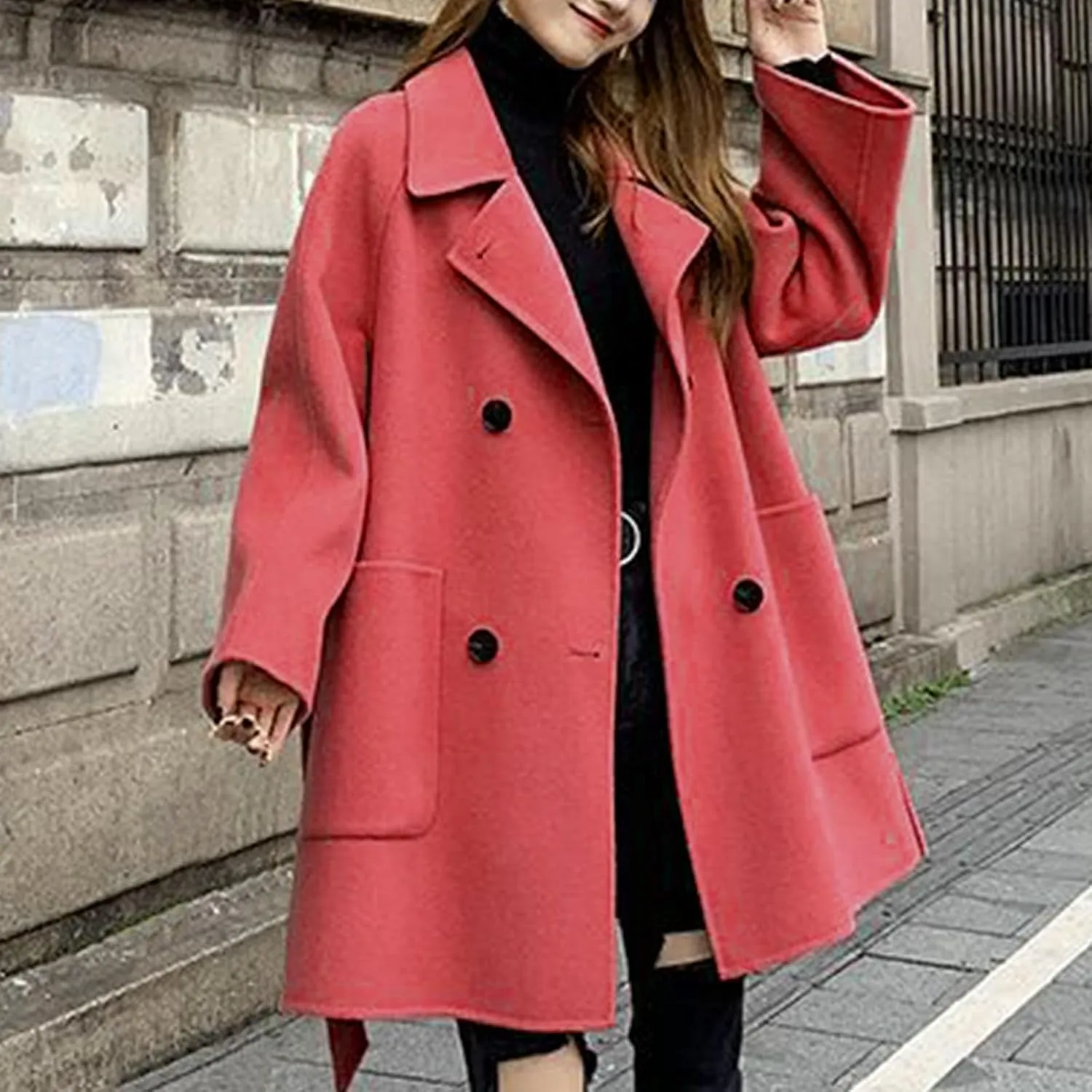 Womens Winter Coats Single Breast Wool Blend Coats Overcoat Casual Long Sleeve Business Trench Coats Work Office Jacket