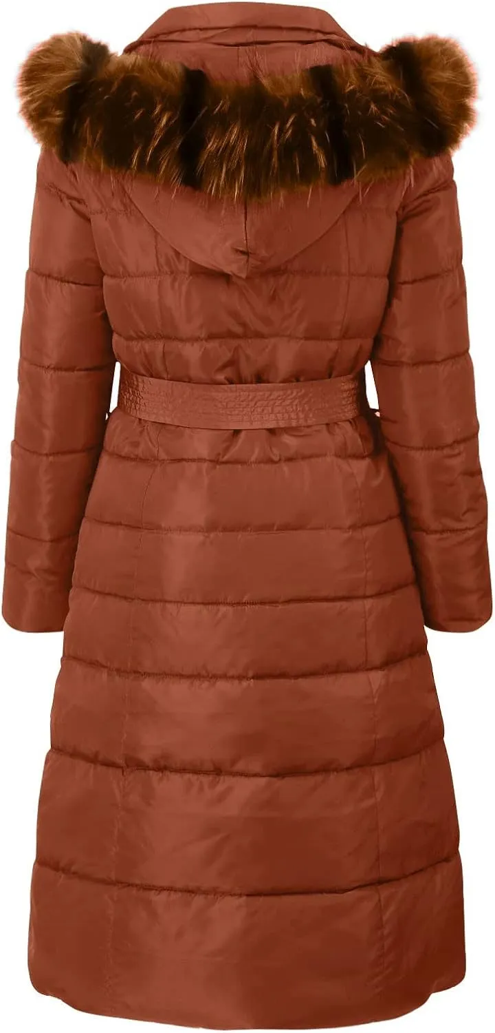 Womens Winter Coats Warm Thicken Puffer Jacket Loose Fit Hooded Long Sleeve Quilted Coat with Belt 2024 Trendy Outwear