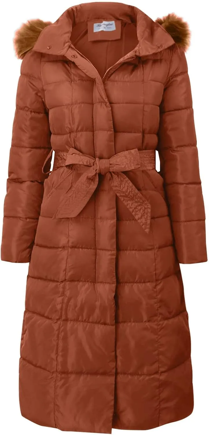 Womens Winter Coats Warm Thicken Puffer Jacket Loose Fit Hooded Long Sleeve Quilted Coat with Belt 2024 Trendy Outwear