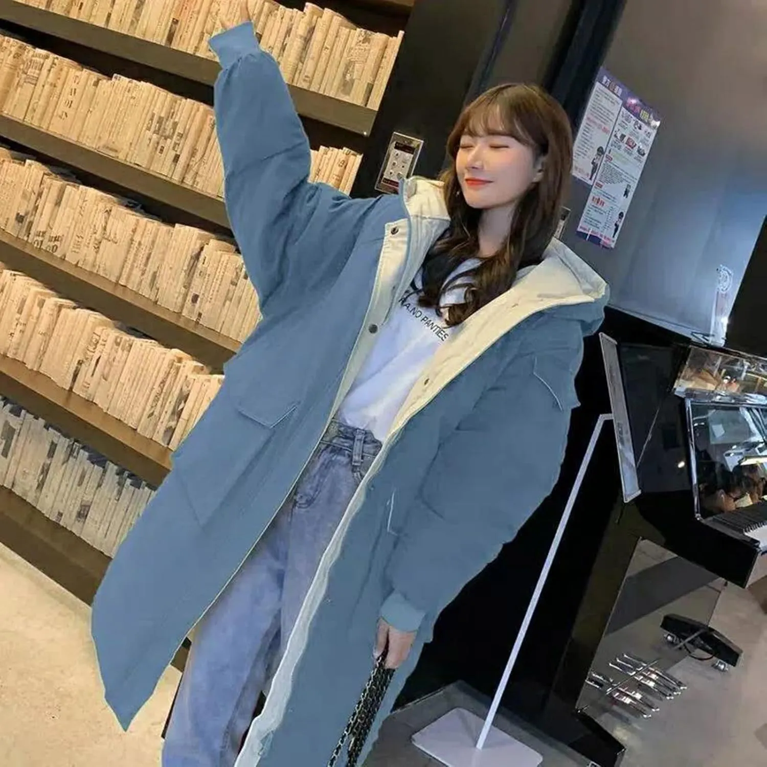 Women's Winter Overcoat Tops Long Jacket with Hood Trench Coat Solid Outwear Long Sleeve Coats with Pockets