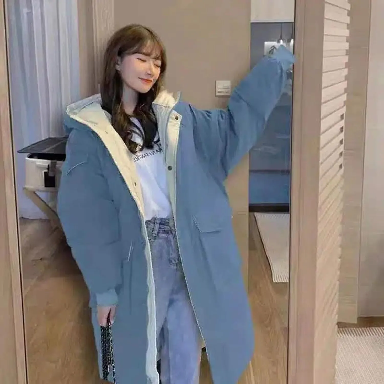Women's Winter Overcoat Tops Long Jacket with Hood Trench Coat Solid Outwear Long Sleeve Coats with Pockets