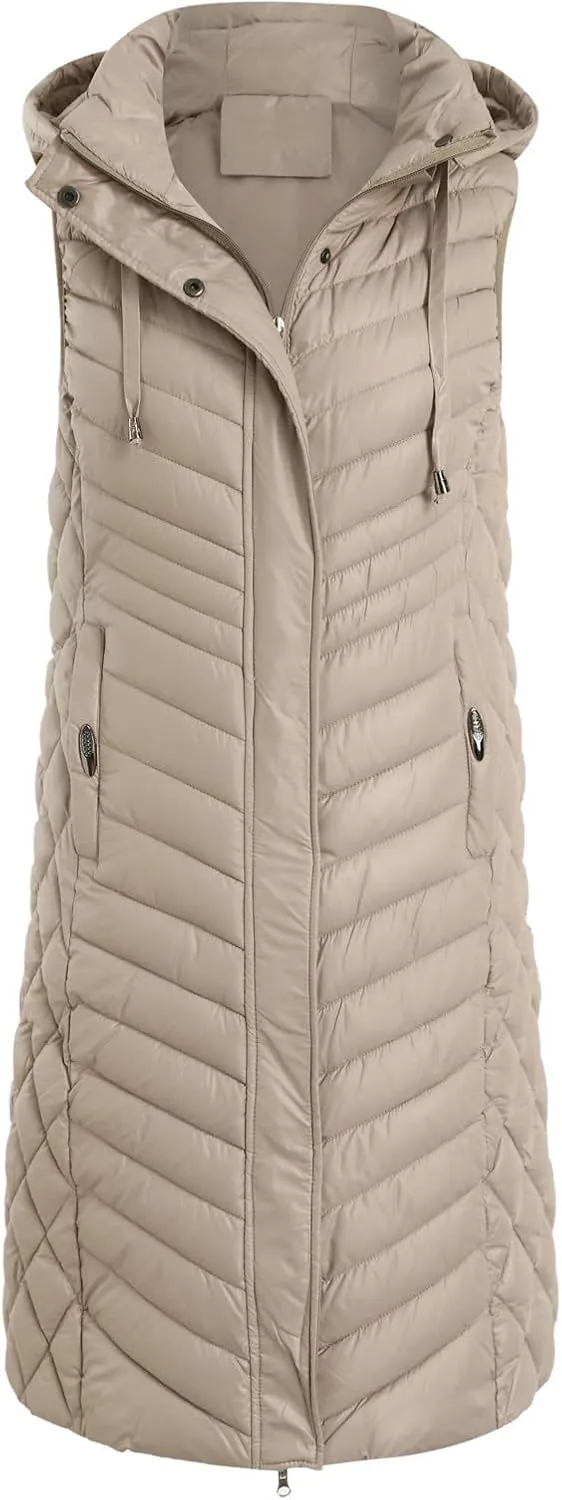 Womens Winter Warm Vest Long Puffer Jacket Gilet Casual Sleeveless Zip Up Down Coat Tank 2024 Trendy Outdoor Outwear