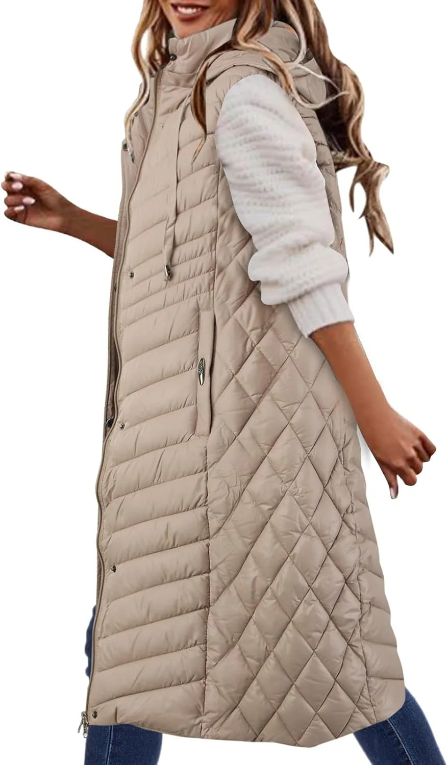 Womens Winter Warm Vest Long Puffer Jacket Gilet Casual Sleeveless Zip Up Down Coat Tank 2024 Trendy Outdoor Outwear