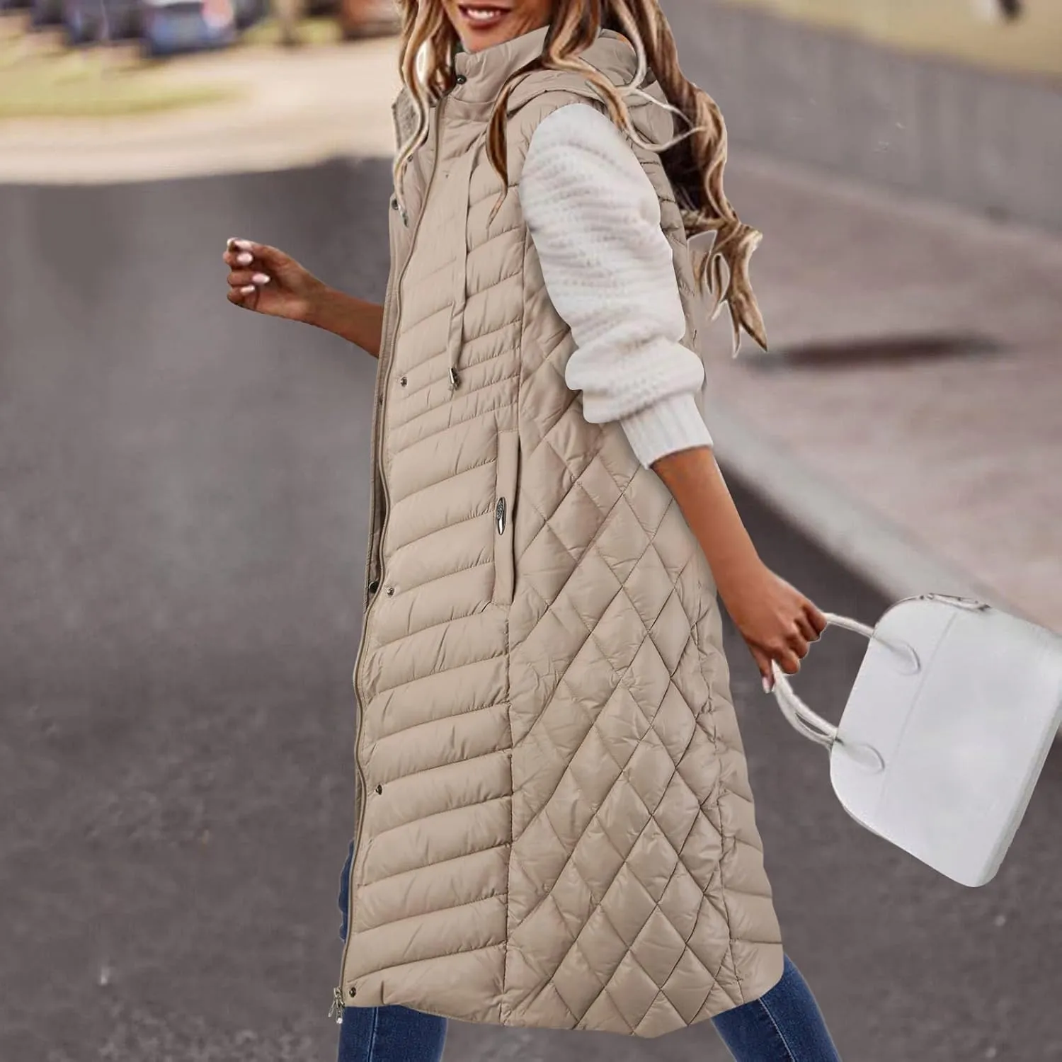 Womens Winter Warm Vest Long Puffer Jacket Gilet Casual Sleeveless Zip Up Down Coat Tank 2024 Trendy Outdoor Outwear