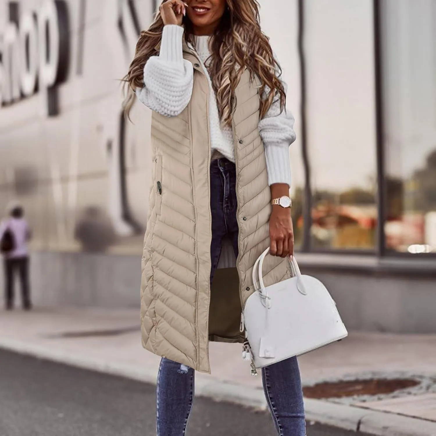 Womens Winter Warm Vest Long Puffer Jacket Gilet Casual Sleeveless Zip Up Down Coat Tank 2024 Trendy Outdoor Outwear