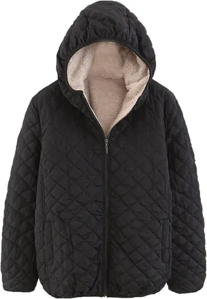 Womens Winter Warm Windproof Solid Outwear Long Sleeve Hooded Zipper Jacket Casual Soft Pockets Overcoat Daily Clothes