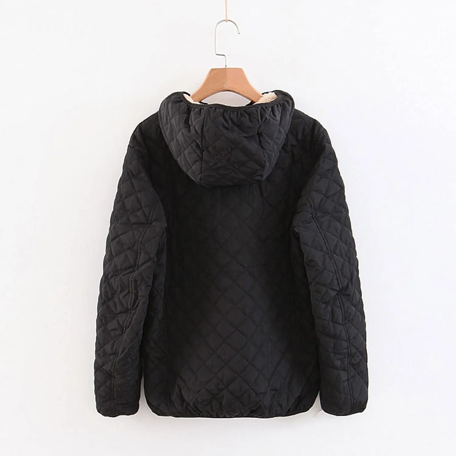 Womens Winter Warm Windproof Solid Outwear Long Sleeve Hooded Zipper Jacket Casual Soft Pockets Overcoat Daily Clothes