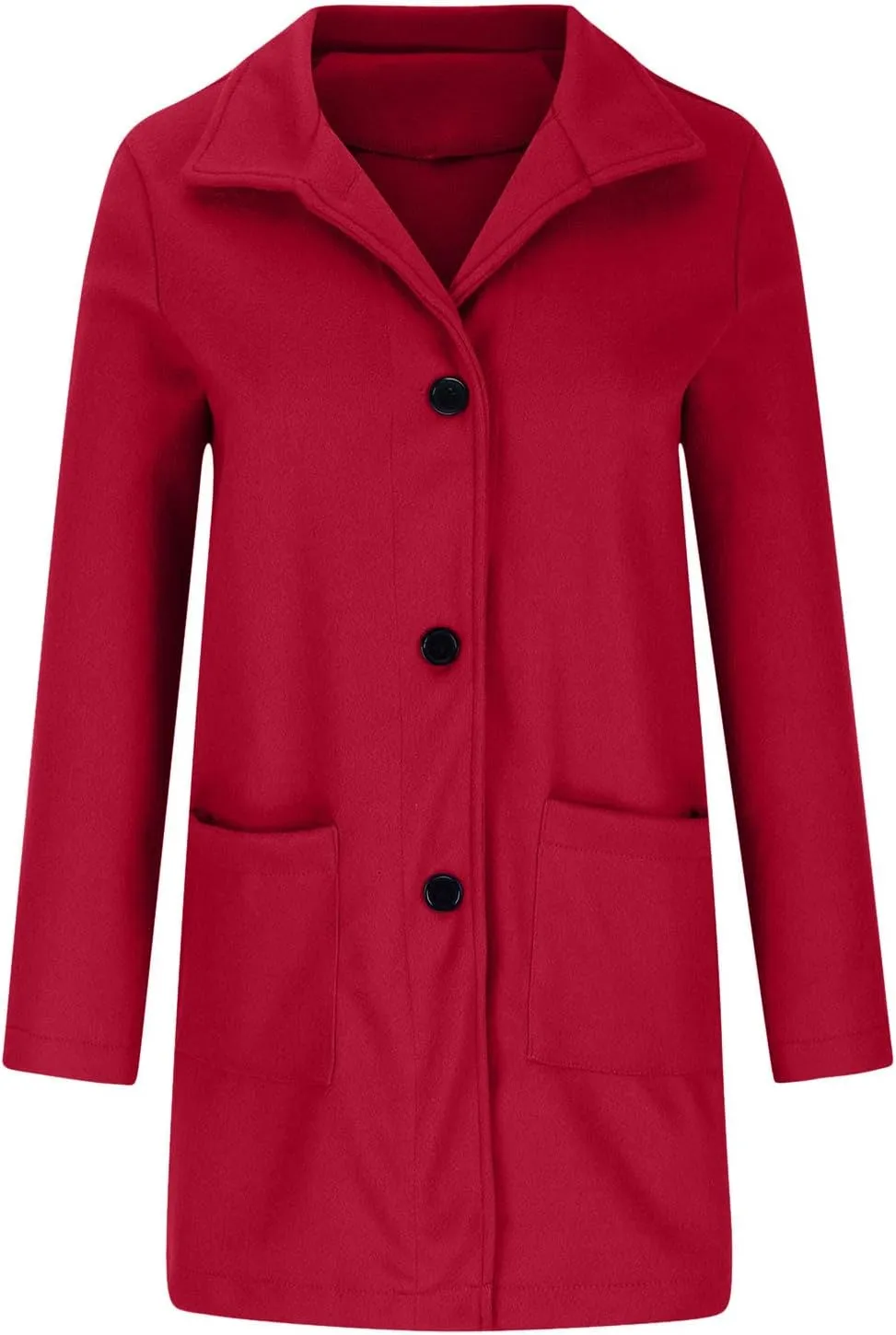 Womens Wool Blend Overcoat Button Up Stand Collar Slim Fit Jackets Business Casual Outerwear with Pockets