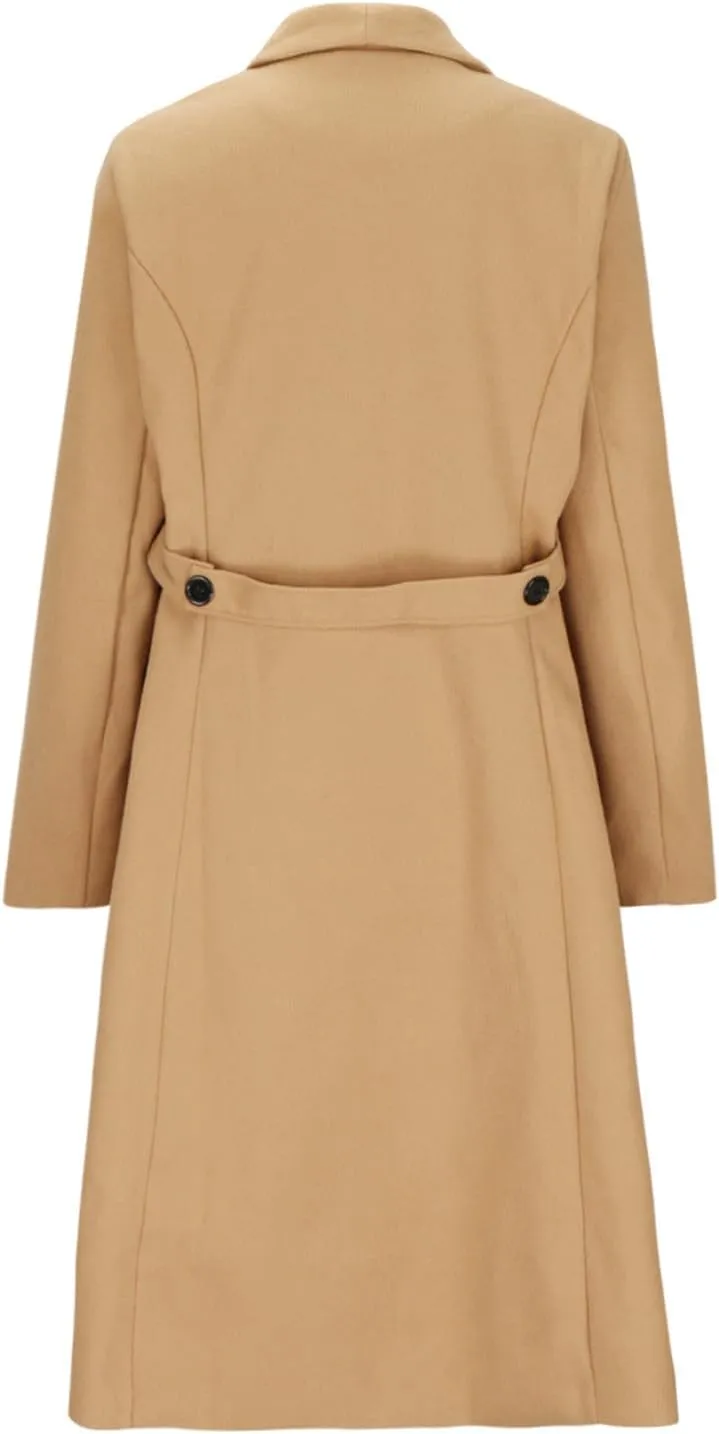 Womens Wool Trench Coat Casual Fall Winter Warm Jacket Notch Lapel Single-Breasted Long Peacoat Overcoats