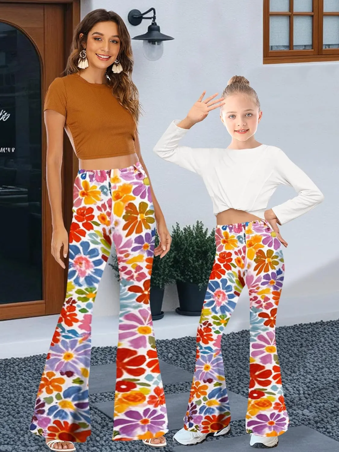 WSPLYSPJY Women's Print Stretch Bell Bottom Flare Palazzo Pants Trousers