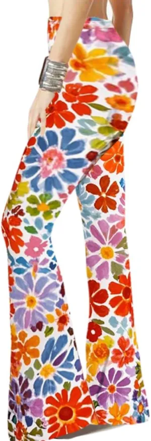 WSPLYSPJY Women's Print Stretch Bell Bottom Flare Palazzo Pants Trousers