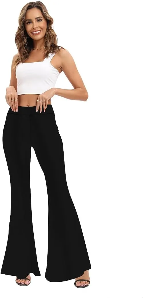 WSPLYSPJY Women's Print Stretch Bell Bottom Flare Palazzo Pants Trousers