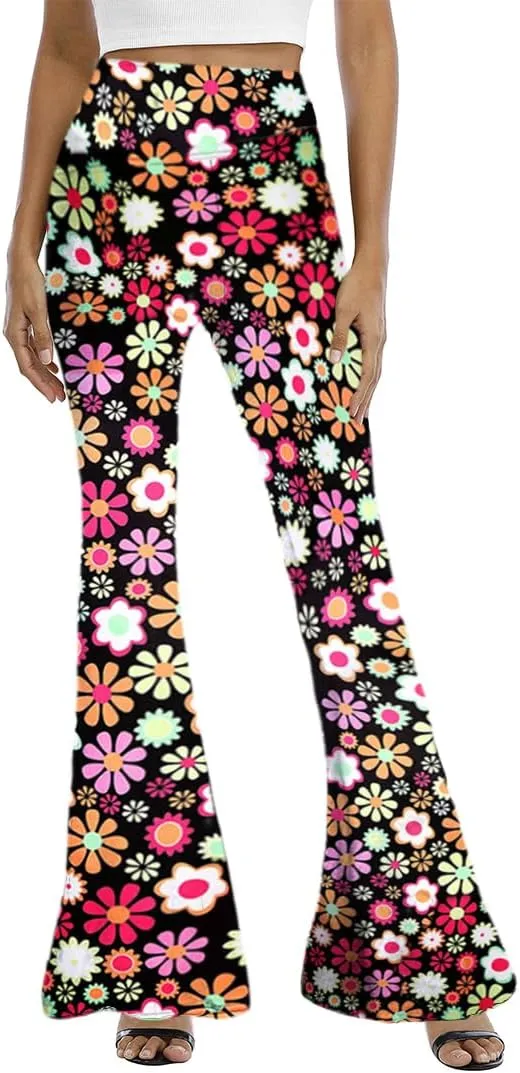 WSPLYSPJY Women's Print Stretch Bell Bottom Flare Palazzo Pants Trousers