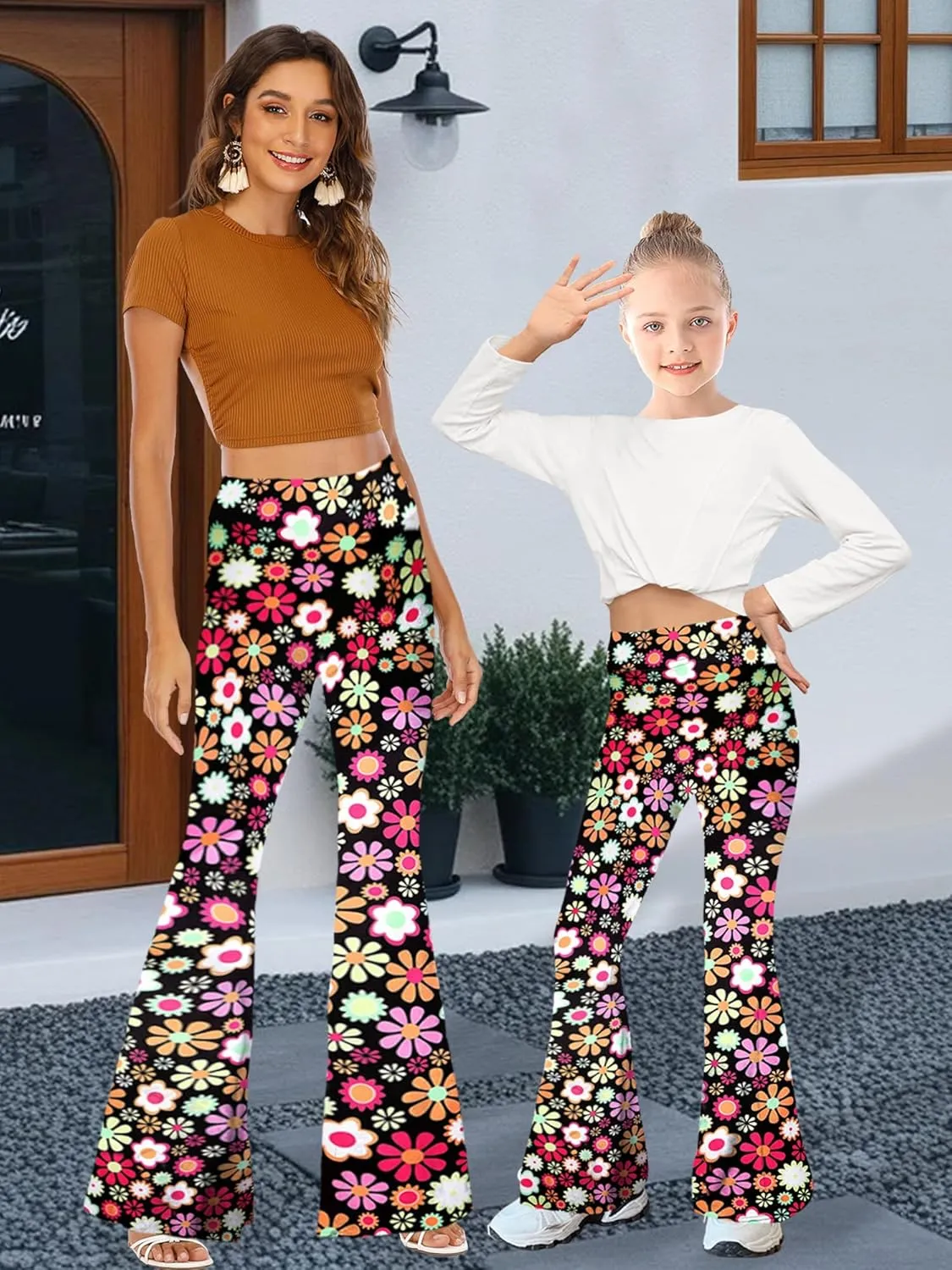 WSPLYSPJY Women's Print Stretch Bell Bottom Flare Palazzo Pants Trousers