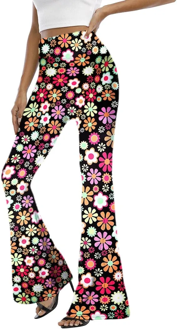WSPLYSPJY Women's Print Stretch Bell Bottom Flare Palazzo Pants Trousers