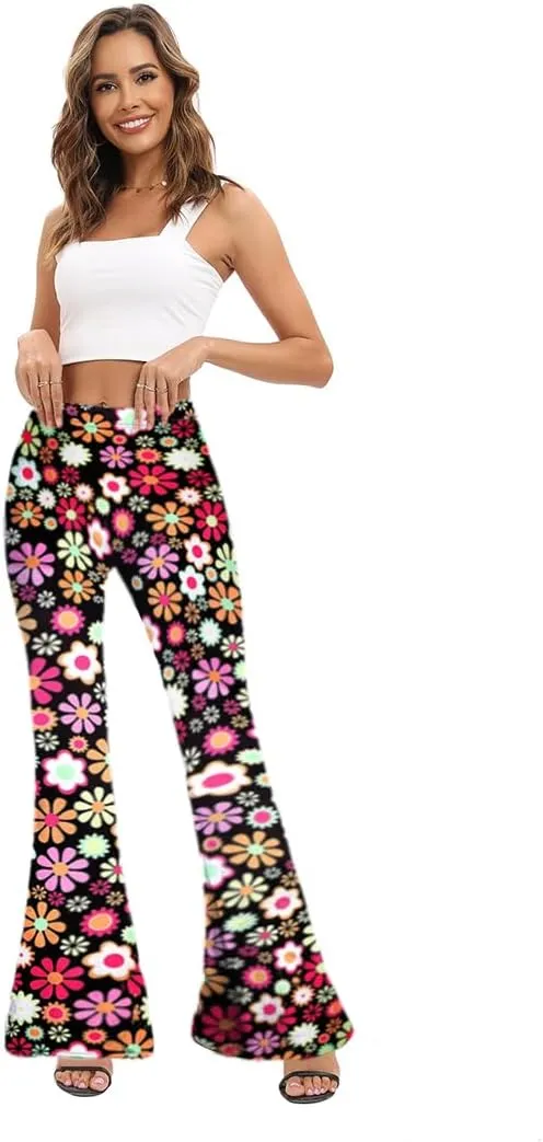 WSPLYSPJY Women's Print Stretch Bell Bottom Flare Palazzo Pants Trousers