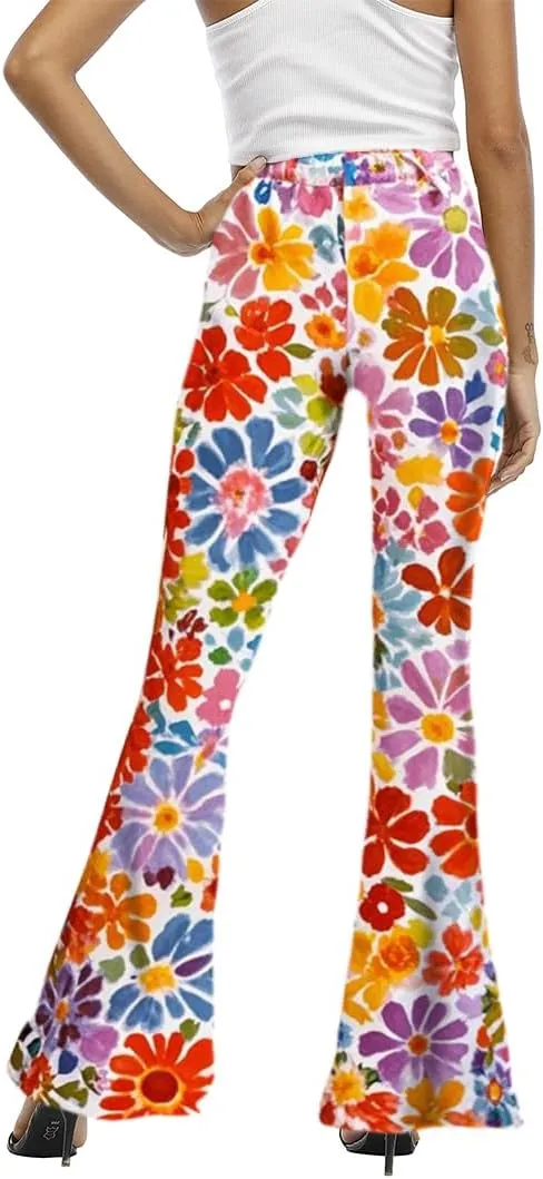 WSPLYSPJY Women's Print Stretch Bell Bottom Flare Palazzo Pants Trousers