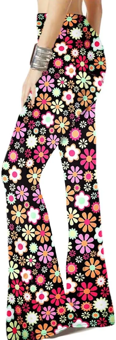 WSPLYSPJY Women's Print Stretch Bell Bottom Flare Palazzo Pants Trousers