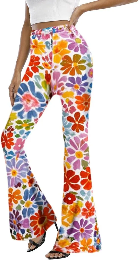 WSPLYSPJY Women's Print Stretch Bell Bottom Flare Palazzo Pants Trousers