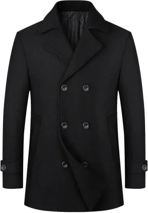 Xiaojmake Men's Winter Coat Wool Blend Trench Peacoat Classic Notched Collar Overcoat Slim Fit Woolen Double Breasted Jackets