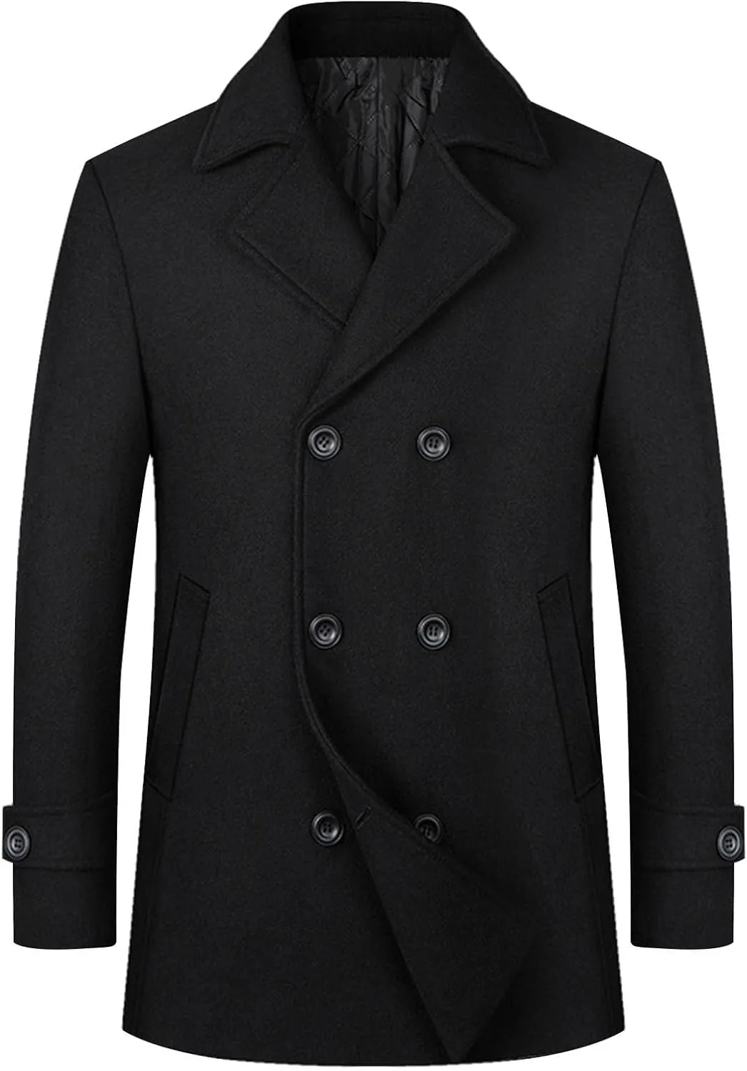 Xiaojmake Men's Winter Coat Wool Blend Trench Peacoat Classic Notched Collar Overcoat Slim Fit Woolen Double Breasted Jackets