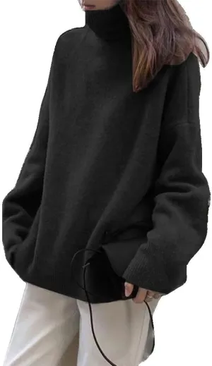 Xingfenly Turtleneck Knitted Sweater Women Oversized Warm Knit Pullover Female Long Jumper Lady Solid Color Knitwear