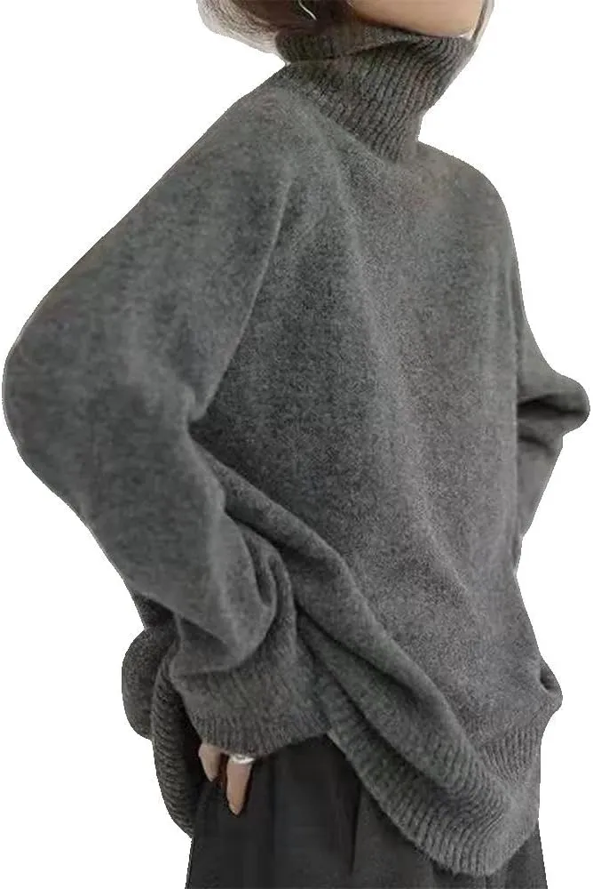 Xingfenly Turtleneck Knitted Sweater Women Oversized Warm Knit Pullover Female Long Jumper Lady Solid Color Knitwear