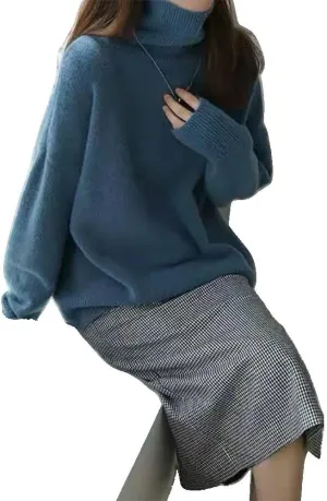 Xingfenly Turtleneck Knitted Sweater Women Oversized Warm Knit Pullover Female Long Jumper Lady Solid Color Knitwear