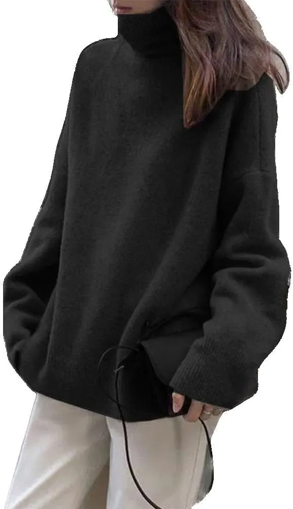 Xingfenly Turtleneck Knitted Sweater Women Oversized Warm Knit Pullover Female Long Jumper Lady Solid Color Knitwear