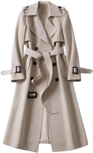 XUETON Women's Double Breasted Long Trench Coat Casual Lapel Open Front Winter Wool Blend Warm Coat Cardigans Topcoat Outwear