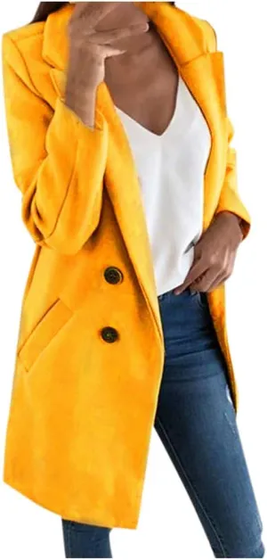XUETON Women's Duster Trench Coat Elegant Open Front Slimming Winter Wool Blend Warm Coat Cardigans Topcoat Outwear