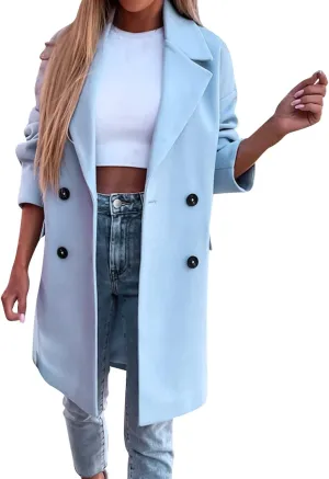 XUETON Women's Long Trenchcoat Casual Lapel Open Front Winter Wool Blend Warm Coat Cardigans Topcoat Outwear