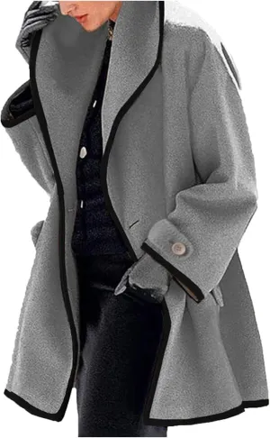XUETON Women's Long Trenchcoat Casual Lapel Open Front Winter Wool Blend Warm Coat Overcoat with Pockets