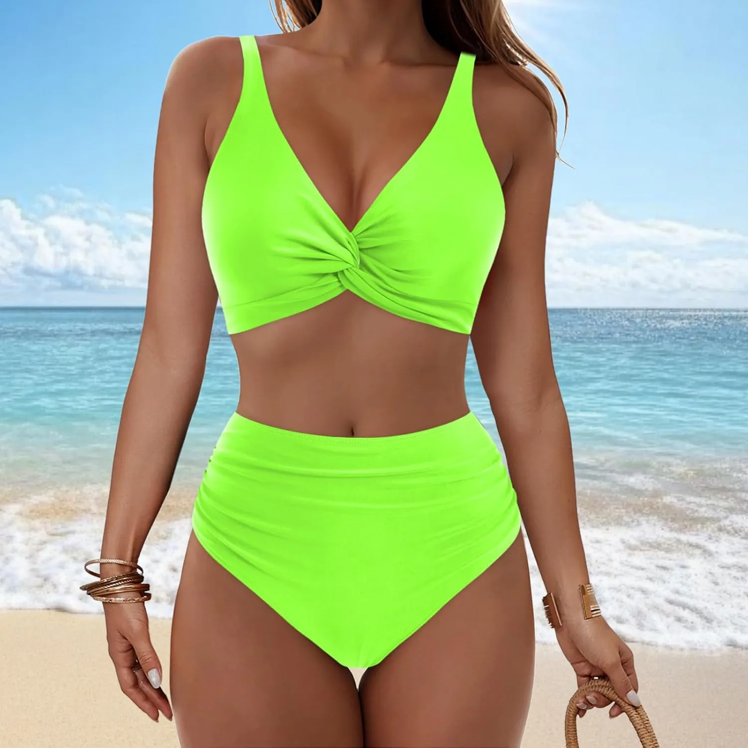 yardsong Bikini Sets for Women Two Piece Sexy Bathing Suits Twist Knot Push Up Bikini Top High Waisted Bottoms Swimsuits