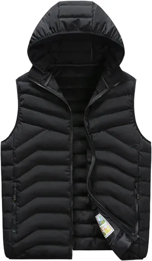 Ymosrh Mens Puffer Vests Down Full Zip Windproof Sleeveless Hooded Jacket for Hiking Golf Travel Coat Vest, XXXXL-7XL