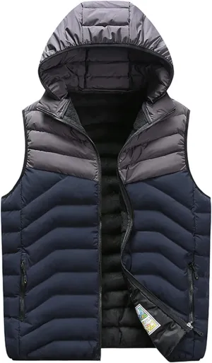 Ymosrh Mens Puffer Vests Down Full Zip Windproof Sleeveless Hooded Jacket for Hiking Golf Travel Coat Vest, XXXXL-7XL