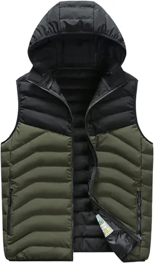 Ymosrh Mens Puffer Vests Down Full Zip Windproof Sleeveless Hooded Jacket for Hiking Golf Travel Coat Vest, XXXXL-7XL