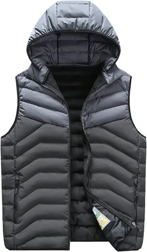Ymosrh Mens Puffer Vests Down Full Zip Windproof Sleeveless Hooded Jacket for Hiking Golf Travel Coat Vest, XXXXL-7XL