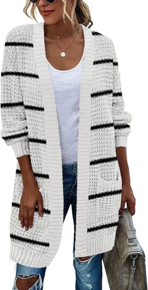 Zeagoo Women's 2025 Fall Open Front Cardigan Long Batwing Sleeve Chunky Knit Sweater Loose Outerwear Coats with Pockets