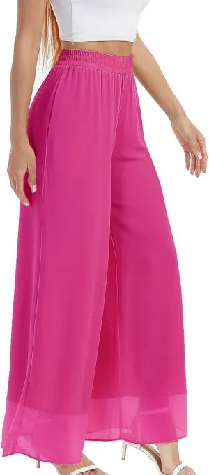 zsangbee Women's Wide Leg Palazzo Pants Chiffon Flowy Loose Party Wedding Dressy Casual Trousers