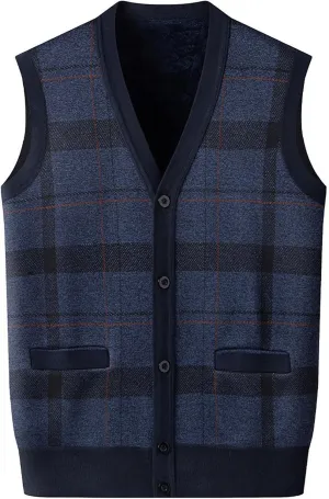 ZYXTIM Mens Sleeveless Sweater Knitted Argyle Vest Vest V-Neck Button Down Lightweight Warm Cozy Cardigan Vest with Pocket