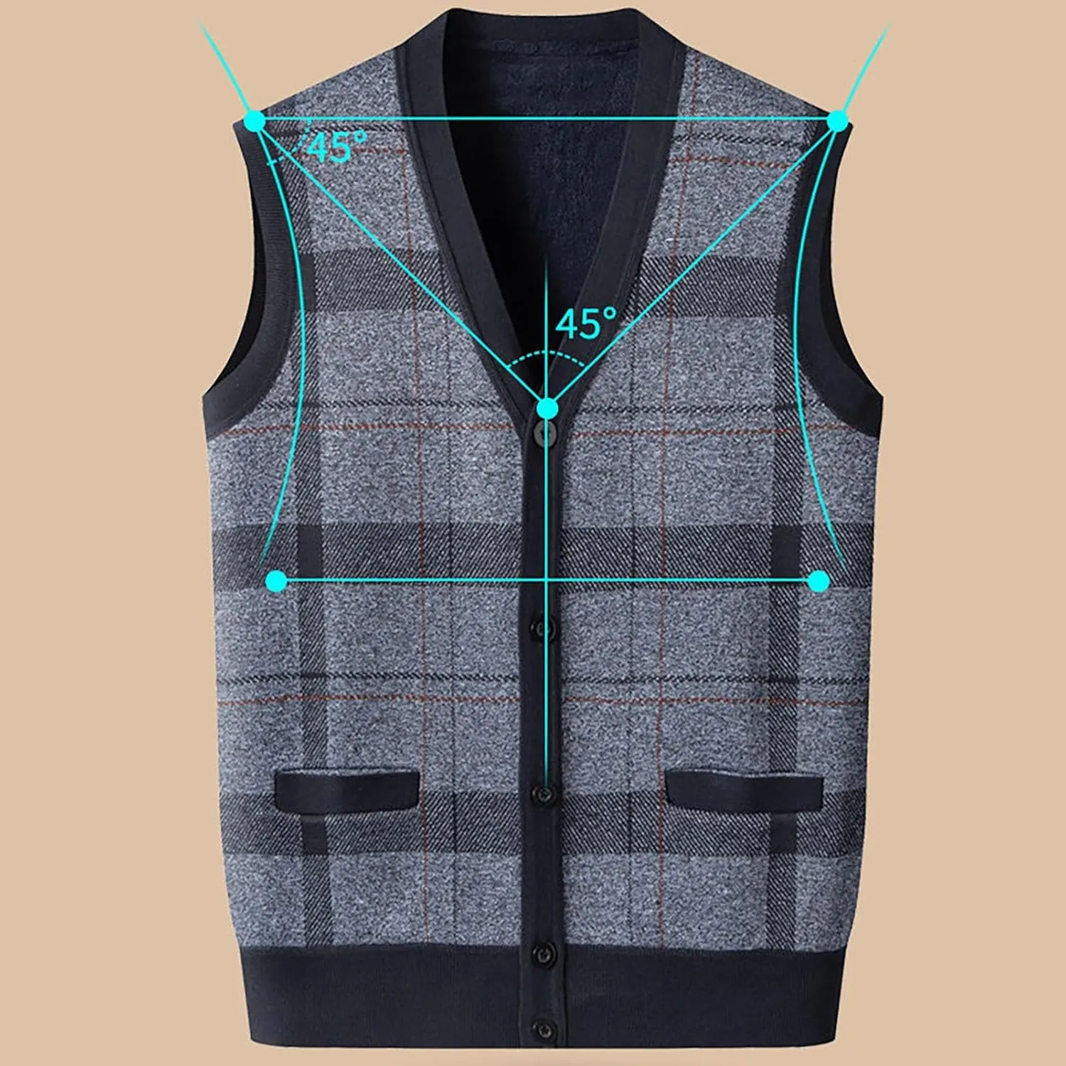 ZYXTIM Mens Sleeveless Sweater Knitted Argyle Vest Vest V-Neck Button Down Lightweight Warm Cozy Cardigan Vest with Pocket