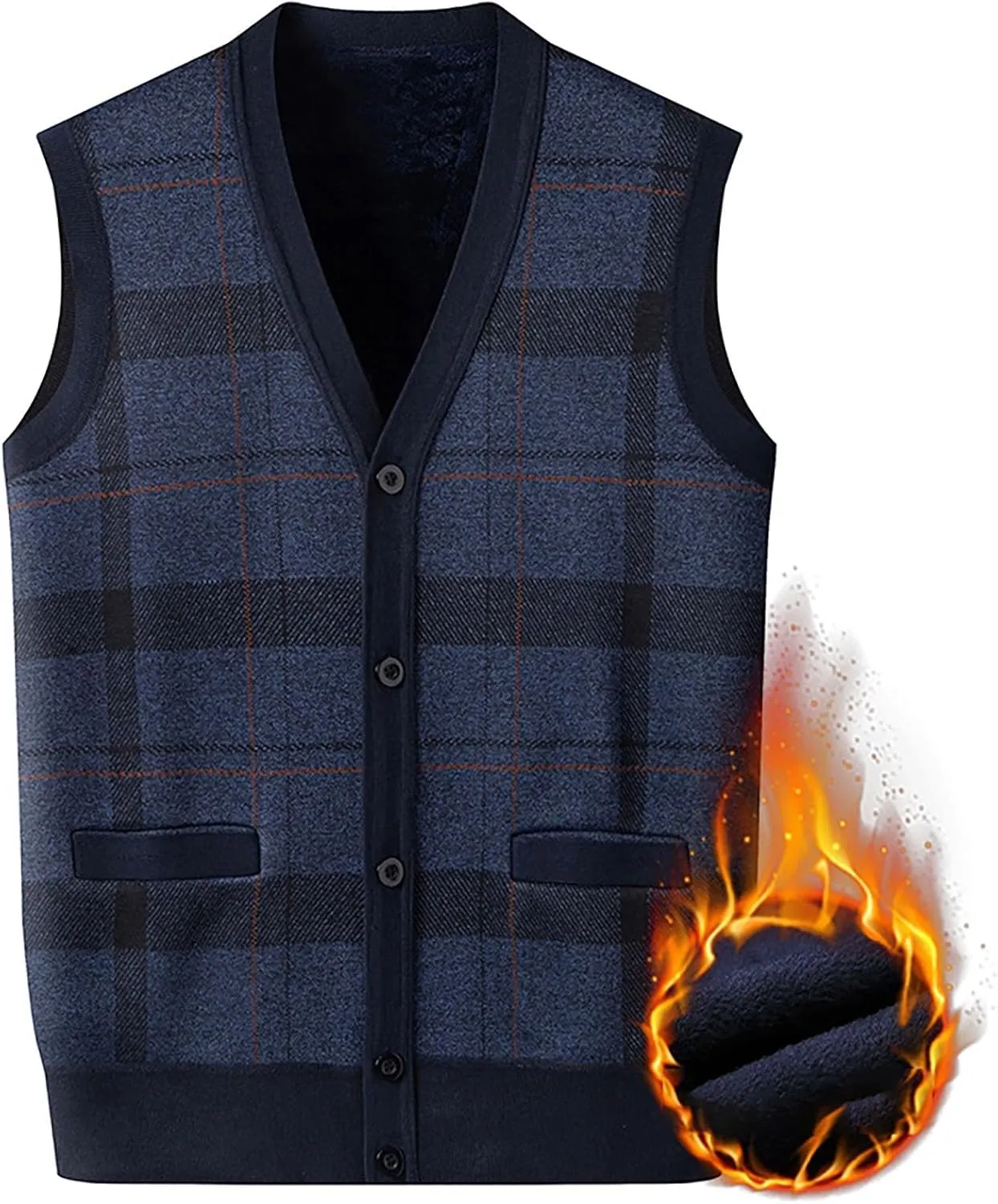 ZYXTIM Mens Sleeveless Sweater Knitted Argyle Vest Vest V-Neck Button Down Lightweight Warm Cozy Cardigan Vest with Pocket